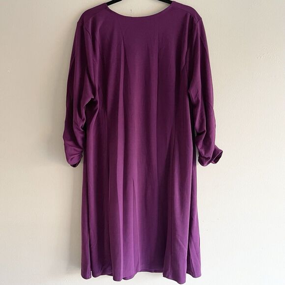 Susan Graver Purple Midi Dress Plus Size 3X A Line soft Knit Ruched Sleeve - Picture 6 of 11